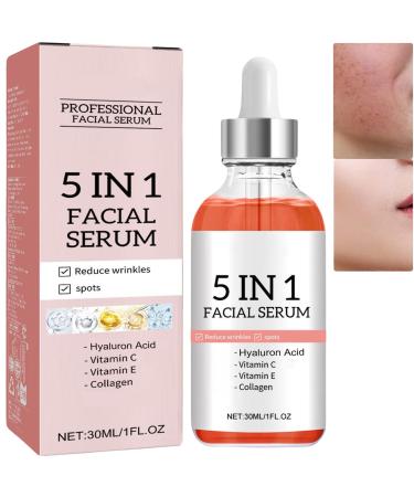 JASUAI Finones Skin Vitamin Serum 5in1 Vitamin C Facial Serum with Hyaluronic Acid AntiAging Hydration for Dark Spots Wrinkles Dull Skin Collagen Boost Facial Essence 1 Piece 1 Piece
