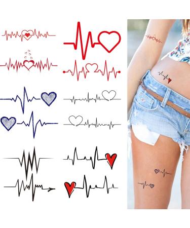 Tattoonova 6 Sheets Temporary Tattoo Women Adults Valentines Day Party Favors Heart Body Face Sleeve Heartbeat Fake Tattoos TA 4