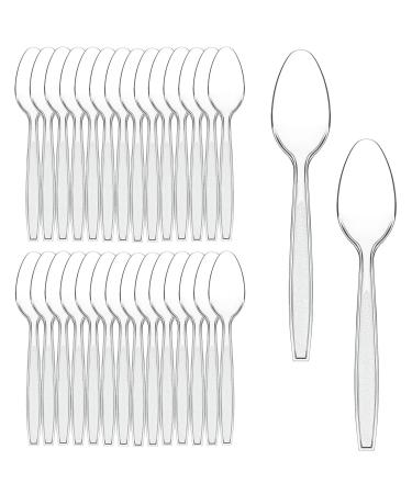 100 Pcs Plastic Spoons 6 Inch Reusable Plastic Spoons Disposable Heavy Duty Spoons Robust Cutlery Sets for Birthday Party BBQ Picnic Home Office and Restaurant Use Clear