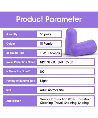 35 Pairs Soft Foam Ear Plugs - NRR 32dB Noise Cancelling for Sleeping Concerts & Swimming - Bulk Purple Ear Plugs - Buy Online on GoSupps.com