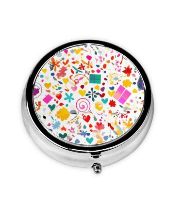Happy Birthday Backgroundround Pill Box 3 Compartment Round Pill Box Organizer * Portable Travel Pill Box for Traveling.