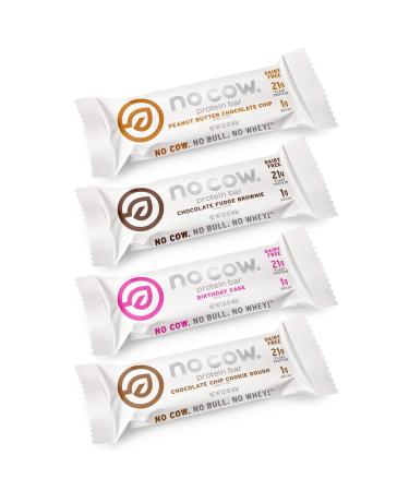 No Cow High Protein Bars, Trial Pack - Best Sellers, 20g+ Plant Based Vegan Protein, Keto Friendly, Low Sugar, Low Carb, Low Calorie, Gluten Free, Naturally Sweetened, Dairy-Free, Non-GMO, Kosher, 4 Pack
