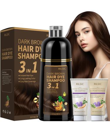 Shampoing Colorant 500 ml Hair Sye Shampoo 3 en 1 & 50 ml Shampooing & 50 ml Apr s-Shampoing Longue Dur e-Naturelle Shampooing Cheveux Color s Instantan pour Homme Femme (Dark Brown)