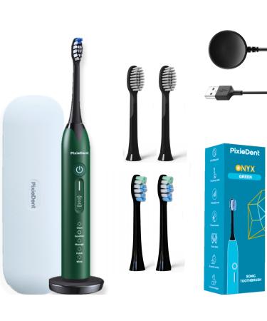 Pixiedent Onyx Electric toothbrush with 4 replacement brushes 5 Operating modes Sound toothbrush travel etii 4 power levels Ultrasound toothbrushes with timer pressure sensor 96 000 sound wave movements - Buy Online on GoSupps.com