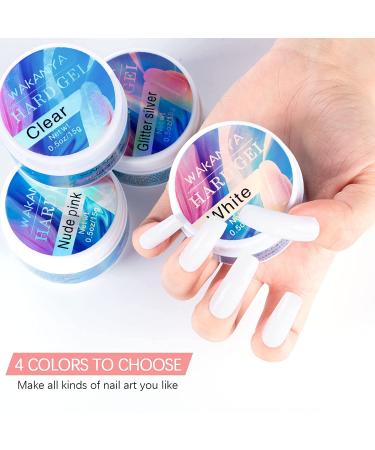 Wakaniya Builder Gel Nail Kit - 4 Colors UV Gel Set for Nail Extension - Includes Clear, White, Glitter, and Silver - Perfect for Beginners - DIY Nail Art Supplies - Buy Online on GoSupps.com