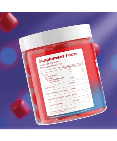 Kynis & co. Berberine Gummies with Ceylon Cinnamon and Apple Cider Vinegar - Sugar Free - Blueberry and Raspberry Flavor - 60ct - Supports metabolic and Digestive Health - Buy Online on GoSupps.com