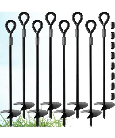15" Ground Anchors - 8 Pack Kayak Anchor Kit, 3" Wide Helix Earth Anchors, Spiral Ground Stakes With Removable Ring for Car Ports, Swing Sets 16 Piece Set 8-Pack Augers