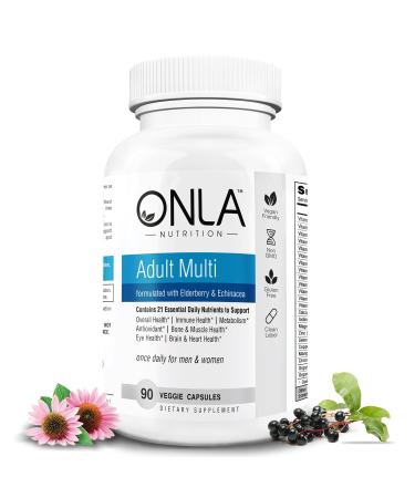 ONLA Vegan Adult Multivitamin for Men and Women - Immune Support with Elderberry and Echinacea | Non-GMO Gluten-Free (Multivitamin Women Once-a-Day Capsule 3 Month Supply)
