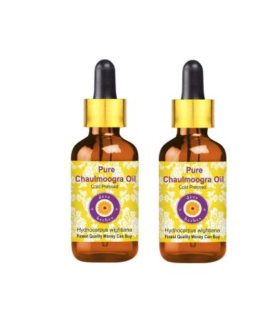 Deve Herbes Pure Chaulmoogra Oil Hydnocarpus wightiana with Glass Dropper Cold Pressed Pack of Two 100ml X 2 6 oz