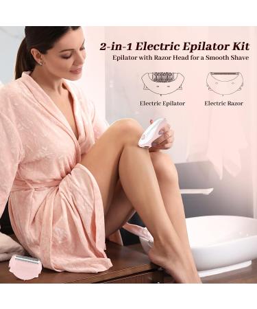 2 in 1 Epilator Hair Removal with Electric Razor - Cordless Tweezers for Women - Portable and LED for Legs, Arms, Armpits - Buy Online on GoSupps.com