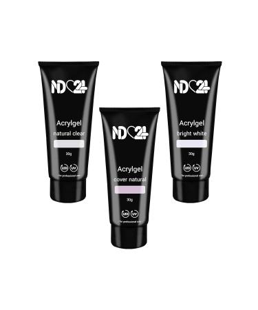 Poly Acrylic Gel Tube Set for French Nails - Clear Cover Natural & Bright White (3 x 30g) - Ideal for Nail Art - Buy Online on GoSupps.com