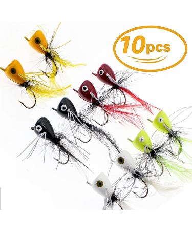 Ghanneey Fly Fishing Poppers Dry Flies Lures - 10pcs Fly Fishing Tying Tools for Bass, Trout, Salmon - Flies Making Accessories for Panfish & Bluegill - Buy Online on GoSupps.com