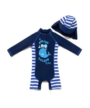 BONVERANO Baby Boy One Piece Long-Sleeved Clothing UV Protection 50+ Swimsuit with One Zip Blue-cxpsfish 3 Months