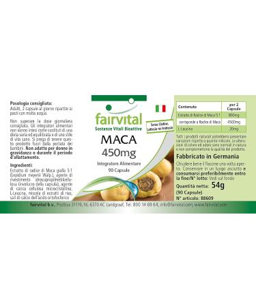 Fairvital | Maca 450mg Strong - with 4500mg of maca root per daily dose - Anti-stress Invigorating & Energy - High dosed - VEGAN - 90 capsules - Buy Online on GoSupps.com