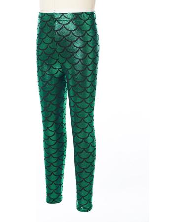 Jhaoyu Kids Girls Mermaid Leggings | Shiny Green Metallic Fish Scale Pants 7-8 Years | Perfect for Dance Party & Christmas Costume - Buy Online on GoSupps.com