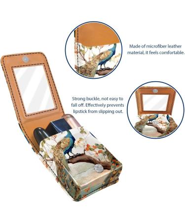 Buy Leather Lipstick Case with Mirror - Mini Lip Gloss Organizer | Forest Tree Couple Peacock Design - Buy Online on GoSupps.com