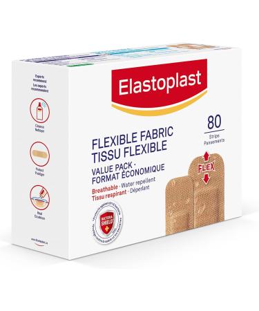 Elastoplast Flexible Fabric Bandages Value Pack | 80 Strips beige | Extra Flexible | Adapts to all your movements | Strong Adhesion | Breathable Material | Water-repellent | Bacteria Shield - Buy Online on GoSupps.com