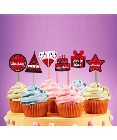 36PCS Black Red Happy Birthday Cupcake Topper Decorations for Men Women Happy Birthday Cake Topper Party Supplies Birthday Cupcake Picks Cake Decor - Buy Online on GoSupps.com