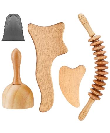 4 pieces Gua Sha Set Wood massage roller back scratch wood Gua Sha massage device for neck legs eyes back and body pain relief and relaxation squeegee - Buy Online on GoSupps.com