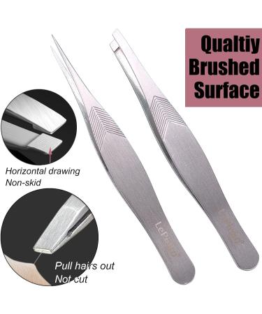 LePinko Precision Tweezer Set for Men and Women - Professional Slanted & Pointed Tweezers for Ingrown Hair, Facial Hairs, and Splinter Removal - Eyebrow Plucker with Case - Silver - Buy Online on GoSupps.com