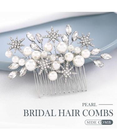 Handcess Bridal Pearls Hair Comb Splitter Rhinestone Star Hair Pieces Crystal Bridal Side Combs Wedding Hair Accessories for Women and Girls - Buy Online on GoSupps.com