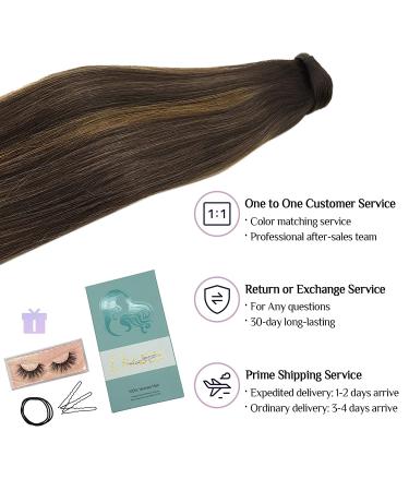 DOORES Balayage Dark Brown to Chestnut Brown Human Hair Ponytail Extension 14 Inch 75g - Clip in Heat Resistant Real Hair Piece - Buy Online on GoSupps.com
