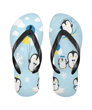 Mnsruu Ballon penguin snowflake blue sky flop flop flip sandals home slippers hotel spa bedroom travel m for men women Large