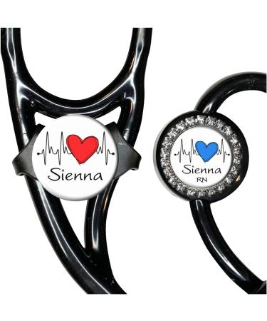 EKG Heart Stethoscope Tag - 10 Design Colors | Adjustable Littmann Compatible Yoke or Tube Id Label | Personalized Name Monogram Occupation | Hospital Nurse Gift