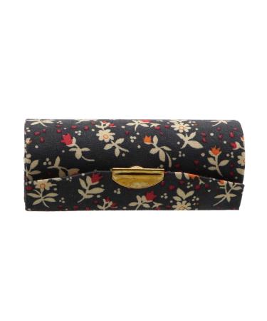 Flower Lipstick Case Holder with Mirror for Ladies Black