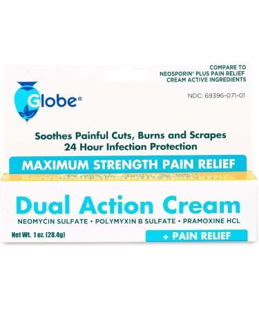 (2 Pack) Globe First Aid Antibiotic Cream + Pain Relief Neomycin Polymyxin B Pramoxine HCl Soothes Painful Cuts Burns and Scrapes 24 Hour Infection Protection - Buy Online on GoSupps.com