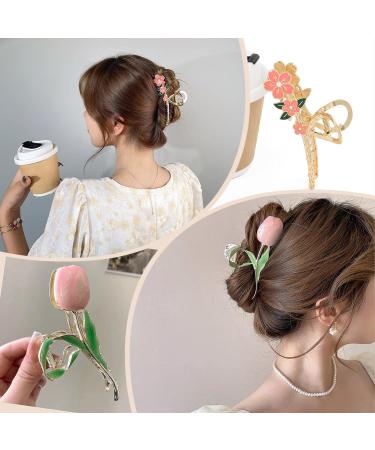 ORGUNE Large Cute Metal Flower Claw Hair Clips - Set of 6 | Nonslip Gold Hair Clip for Strong Hold | Fashion Accessories for Women and Girls with Thick, Thin, Curly Hair - Buy Online on GoSupps.com