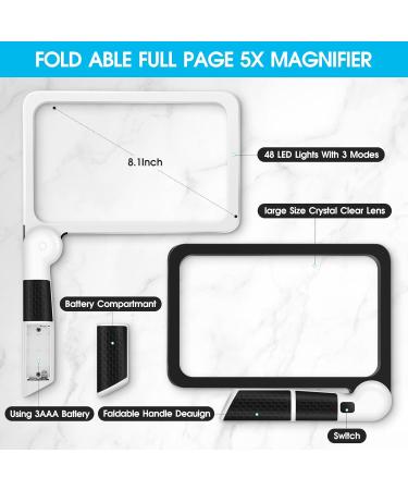 Smlirop 48 LED 5X Magnifier Cool and Warm 3-Mode Switching - Ideal for Low Vision Observation Aids and Elderly Readers - Reduces Eyestrain for a Comfortable Reading Experience (Lens 7.5 * 4.4 in) - Buy Online on GoSupps.com
