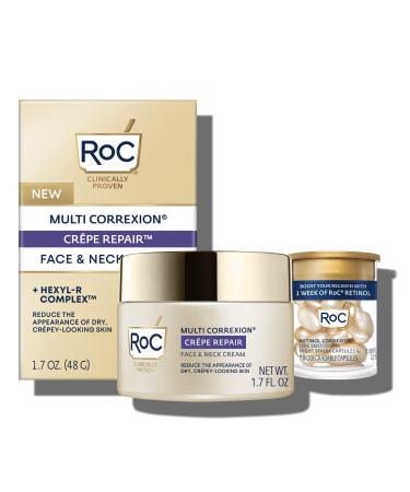 RoC Crepe Repair Anti Aging Daily Face Moisturizer & Neck Firming Cream (1.7 oz) + RoC Retinol Wrinkle Smoothing Capsules (7 CT), Skin Care Treatment Crepe Repair + Retinol Capsules