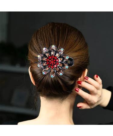 WYCHUN 3PCS French Curved Duckbill Hair Clips - Flower Rhinestone Barrettes for Women | Multi-colored - Buy Online on GoSupps.com