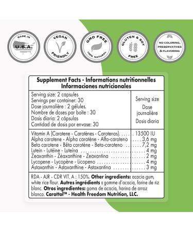 Supersmart Carottol Carotenoid Complex Supplement - Beta Carotene Lycopene Lutein & Zeaxanthin for Vision & Eye Health - Non-GMO Gluten Free - 60 Vegetarian Capsules | Immune Booster - Buy Online on GoSupps.com