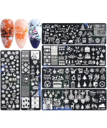 Herbests 6 PCs nail art Schablone set self-adhesive DIY NAIL Art Decoration Stainless Steel Steel Plates Print template Press the fingernails decorative tools for women and girls Christmas Christmas steel plates