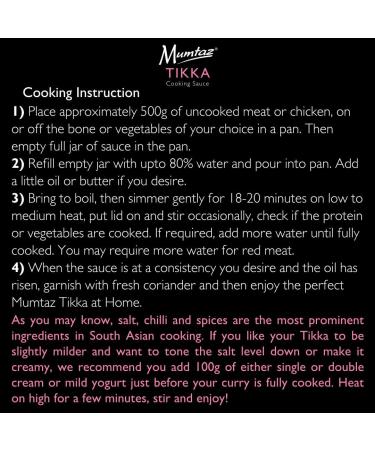 Mumtaz TIKKA Indian Curry Cooking Sauce - Restaurant Quality at Home - Medium Spiced - 350g Jar Serves 4-5 - All Natural Ingredients- Gluten Free- Vegetarian Friendly. - Buy Online on GoSupps.com