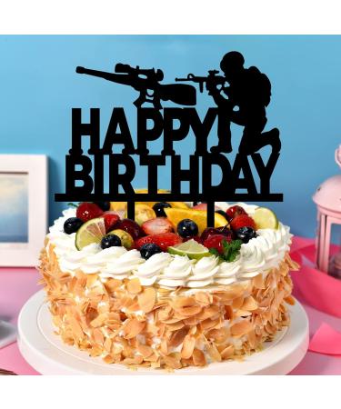 PLIGREAT Happy Birthday Cake Toppers Black Acrylic Cake Toppers Cupcake Toppers Cool Cake Topper for Gamers Soldiers Shooters Boys Mans Birthday Party Cake Decorations Cake Shops Supplies - Buy Online on GoSupps.com