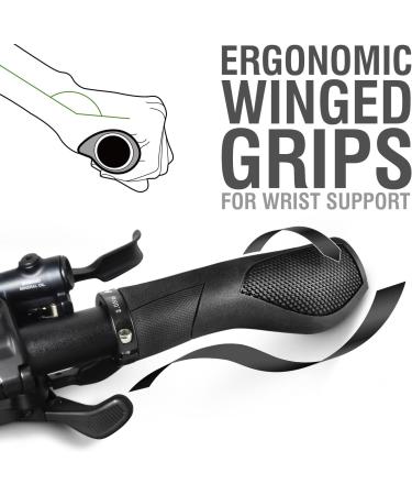 MARQUE Ergo Bike Handlebar Grips - Non-Slip, Ergonomic Design for Mountain, E-Bike, Hybrid, City Commuter Bikes - Black - Buy Online on GoSupps.com