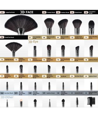 32 Piece Professional Makeup Brush Set with Nylon Bag - BLACK - Buy Online on GoSupps.com