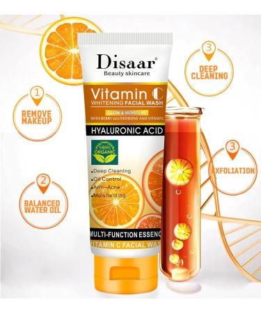 DISAAR Beauty Skincare Vitamin C Facial Wash Foam Hyaluronic Acid Berry Glutathione Moisturizing Cleaning Anti-Acne Oil Control Essence 100ml - Buy Online on GoSupps.com