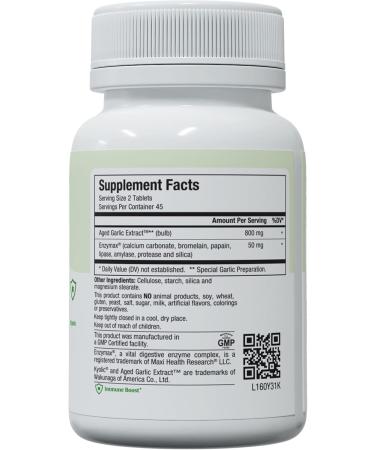Maxi Health Kyolic Organic Garlic Supplement - Kosher Garlic Tablets with Kyolic Aged Garlic Extract for Immune Support - Vegetarian Garlic Pills (90 Count) 90 Count (Pack of 1) - Buy Online on GoSupps.com