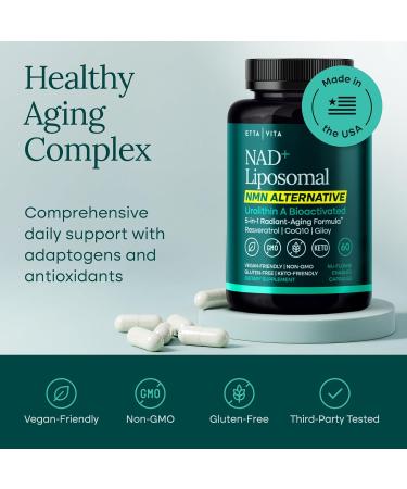 Liposomal NAD+ Supplement - Resveratrol Urolithin A CoQ10 & Muira Puama (Made in USA) NAD Supplement for Natural Energy Brain Fog Digestion Detox Gut Health Microbiome NR NMN Replacement - Buy Online on GoSupps.com