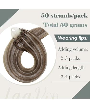 LAAVOO Real Hair Microring Extensions - Brown Blonde Highlight Micro Loop - 35cm 50g #P8/24 - Premium Quality Hair Extensions - Buy Online on GoSupps.com