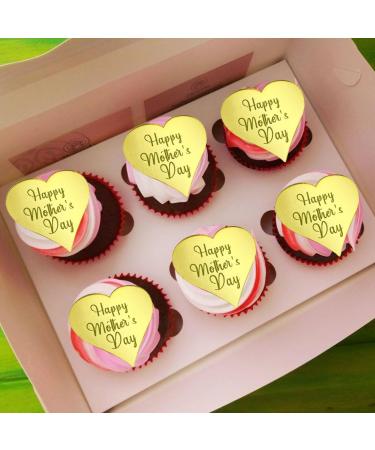 12 Pcs Happy Mothers Day Cake Toppers Gold Acrylic Mothers Day Cupcake Toppers Cake Toppers with Love Heart for Best Mom Mothers Day Party Cake Decorations - Buy Online on GoSupps.com