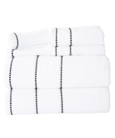 Luxury Cotton Towel Set- Quick Dry, Zero Twist and Soft 6 Piece Set With 2 Bath Towels, 2 Hand Towels and 2 Washcloths By Lavish Home (White / Black), 12" x 12"