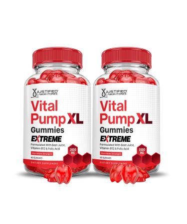 Justified Laboratories (2 Pack) Vital Pump XL Extreme 2000MG Performance Gummies Vital PumpXLAdvanced Formula Formulated with Beet Juice ACV Pomegranate Powder B12 Vegan Non GMO 120 Gummys