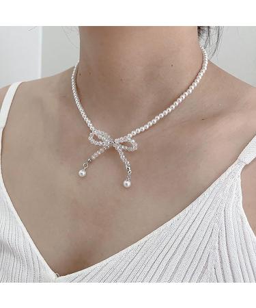 Oralgo's Bohemian Pearl Necklace | Loop Trailer & Collarbone Chain | Crystal Pearls Jewelry for Women & Girls - Black - Buy Online on GoSupps.com