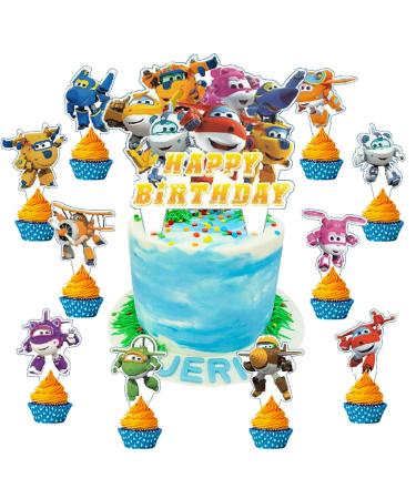37pcs Super Wings Cake Decorations with 1pcs Super Wings Cake Topper 36pcs Cute Cupcake Toppers for Girls Birthday Party Decorations