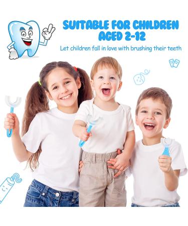 Kids U-Shaped Silicone Toothbrush Set for Whole Mouth Cleaning - Soft Bristles, Ages 2-12 - Pink/Blue - Buy Online on GoSupps.com